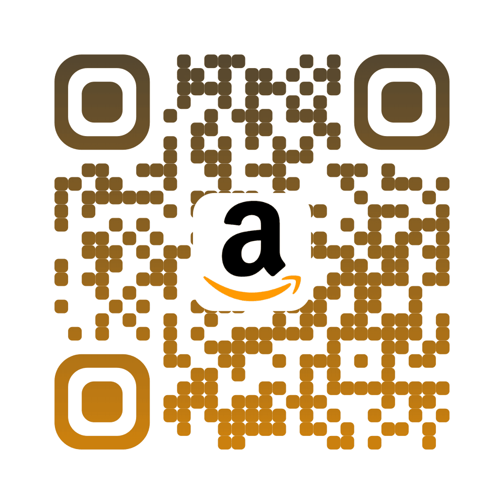 Amazon QR code with the Amazon smile logo in squid-ink and orange