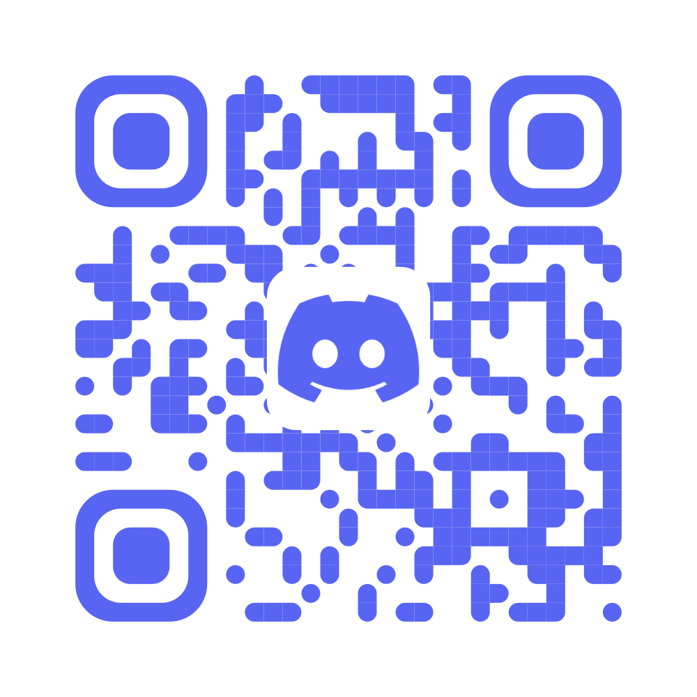 Discord QR code with the Discord logo in blurple with rounded modules