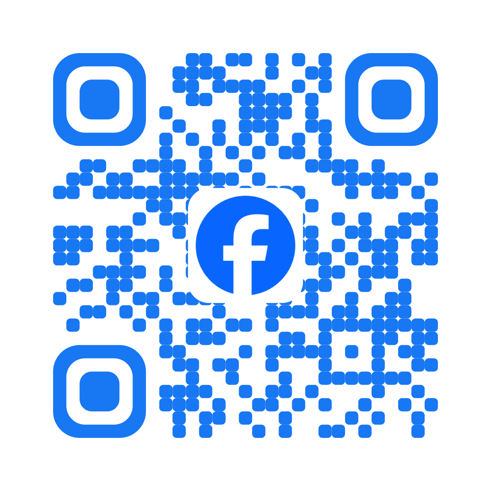 Facebook QR code with the Facebook logo in brand blue
