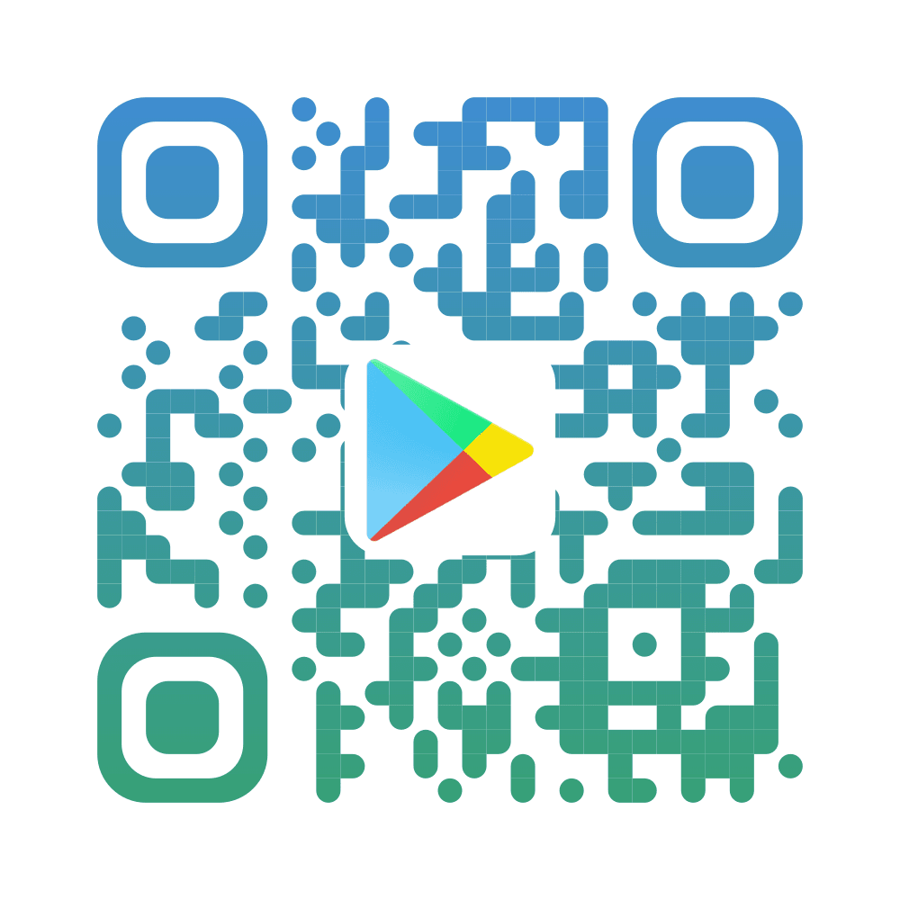 Google Play QR code with the Play logo in a blue-to-green gradient