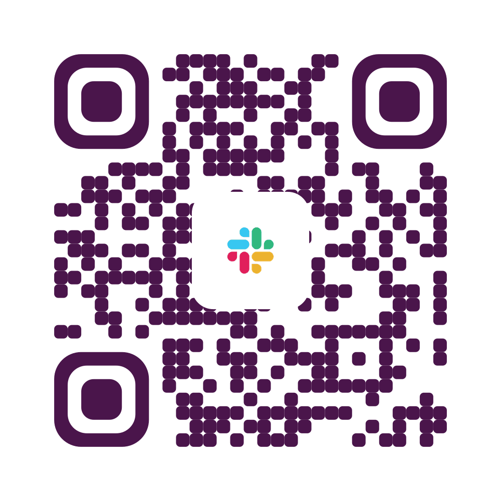 Slack QR code with the Slack logo in aubergine
