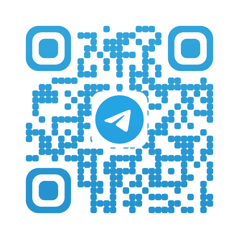 Telegram QR code with the Telegram paper-plane logo in a blue gradient