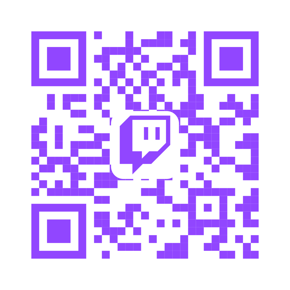 Twitch QR code with the Twitch logo in brand purple